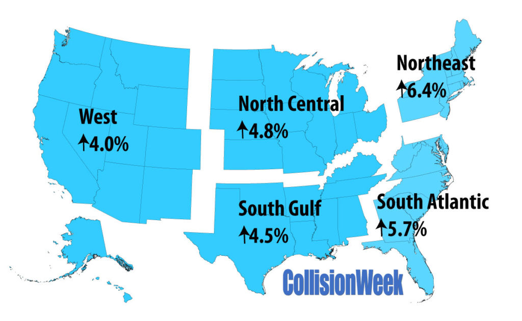 CollisionWeek March 2016 U.S. Vehicle Miles Traveled Regional Map