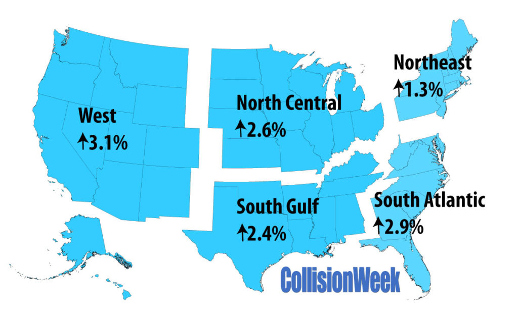 CollisionWeek April 2016 U.S. Vehicle Miles Traveled Regional Map
