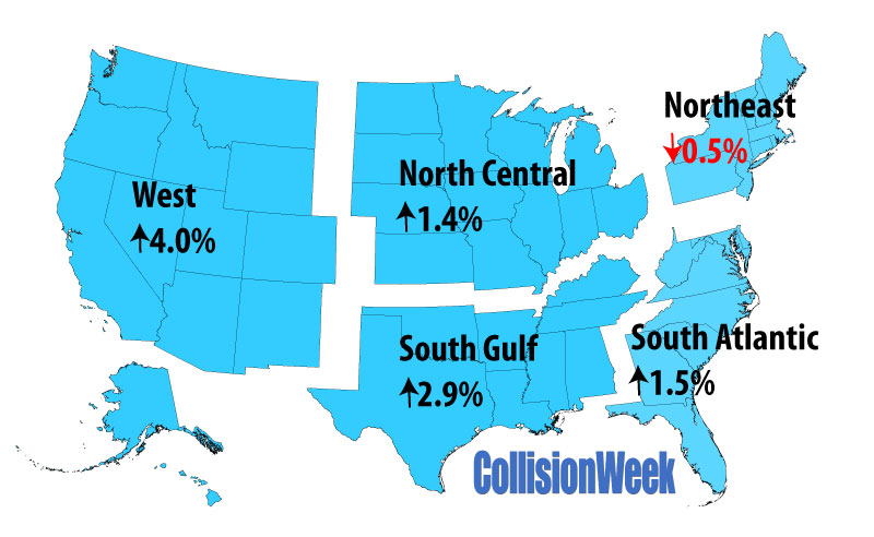 CollisionWeek May 2016 U.S. Vehicle Miles Traveled Regional Map