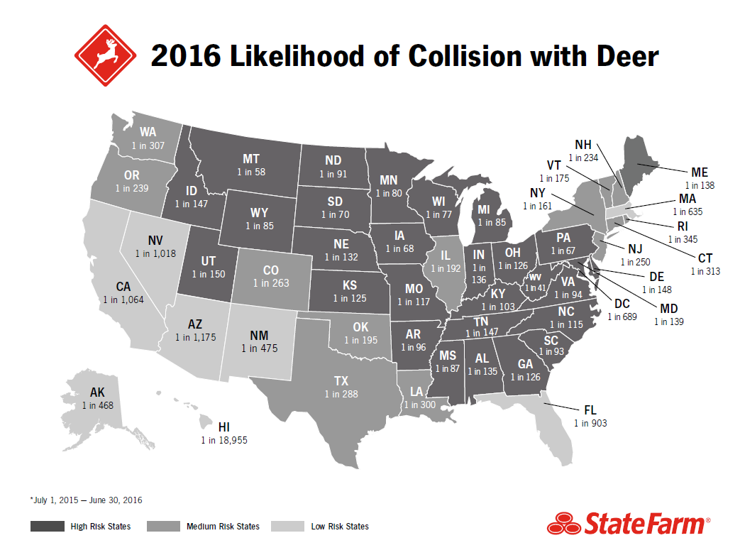 State Farm Projects 2016 Likelihood of Deer Collision - CollisionWeek
