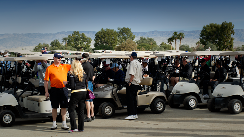 Golfers prepare for the shotgun start at this year’s NABC Golf Outing that was held in Palm Springs, Calif. in January. Registration is now open for next year’s outing being held Wednesday, January 11, 2017.
