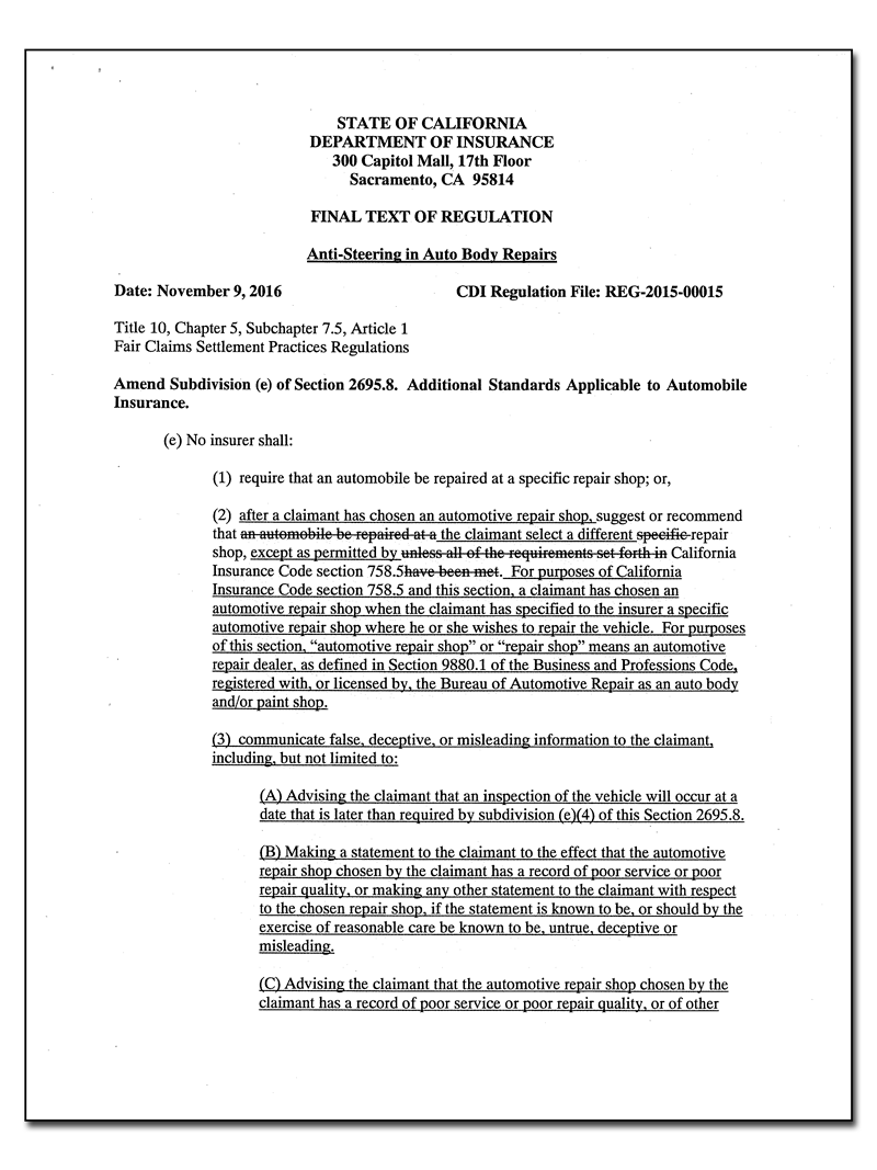 California Adopts New Collision Repair AntiSteering Regulations