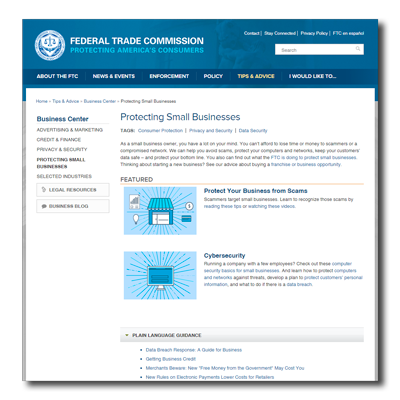 FTC cyber security web page