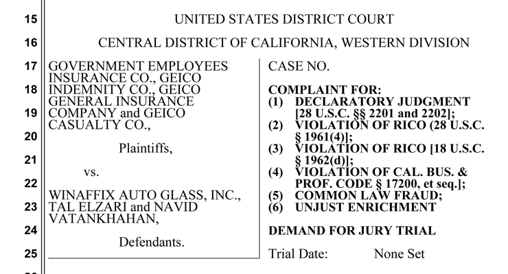 GEICO Files Federal RICO Lawsuit in California Alleging Glass Shop